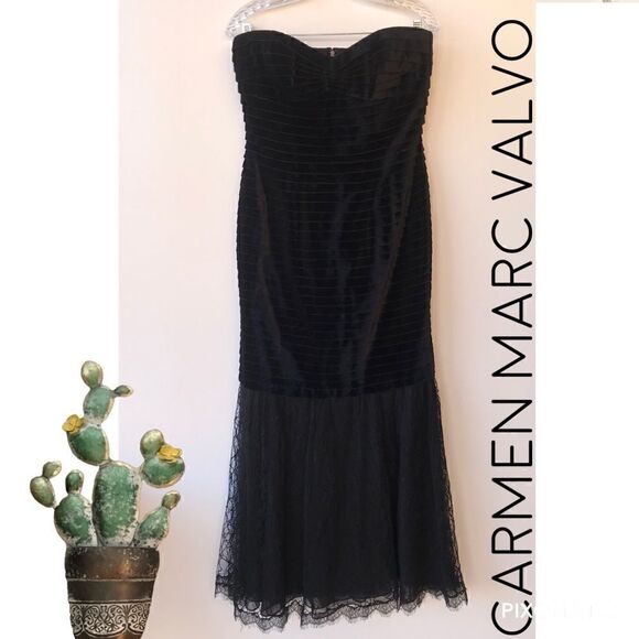 Carmen Marc Valvo Black Velvet Mermaid Gown sz 10 - Picture 1 of 9